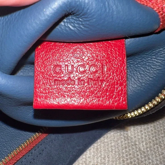 GUCCI Red Leather & Navy Suede Chain Strap Tote Bag. EUC!!!! No callouts!! - Picture 14 of 16